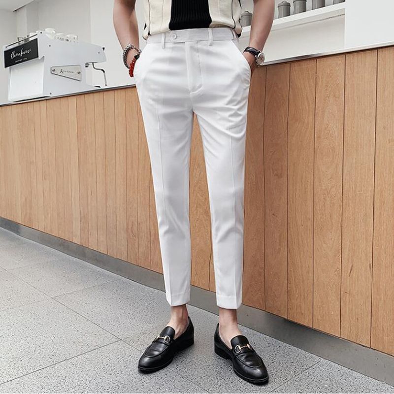 2022 Mens Spring New Suit Pants Mens Korean Casual Slim Business Casual Suit Pants Wedding Office Solid Suit Cropped trousers