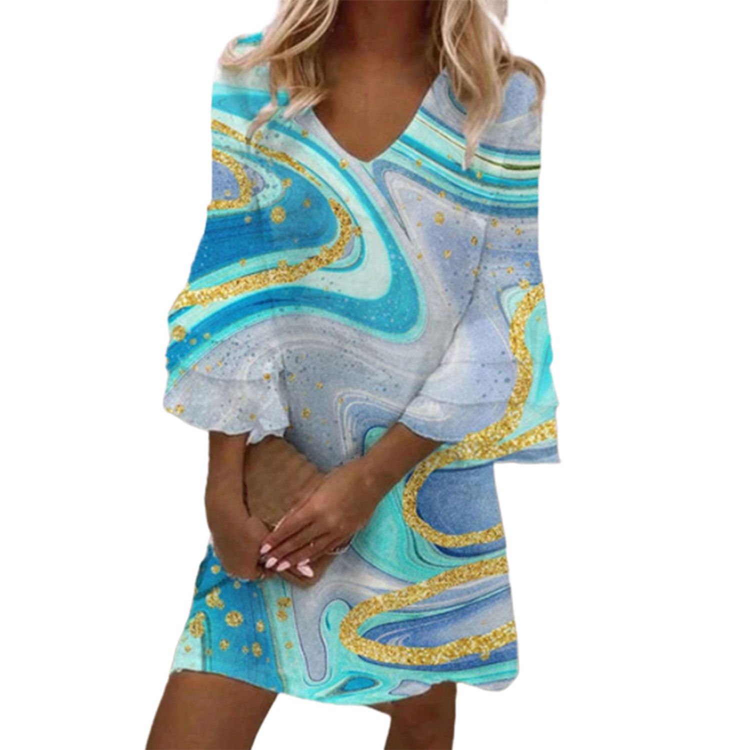 Dress Marble Print Slim-fitting Short Dress