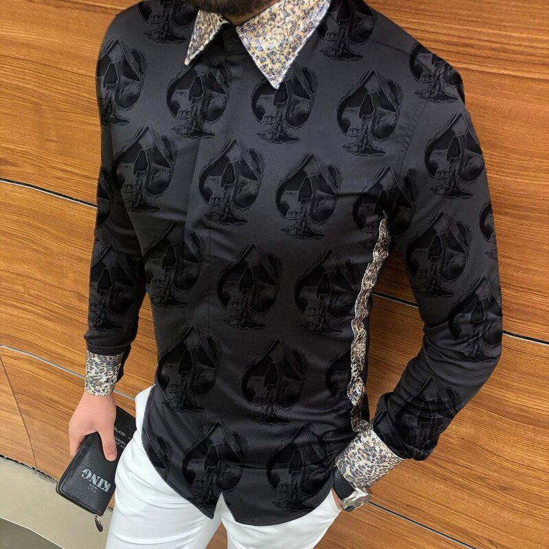 Fashion Harajuku Men's Button Up Shirt Printed Social Black Shirts Vintage Luxury long sleeve Dress Shirt Casual Chemise Homme