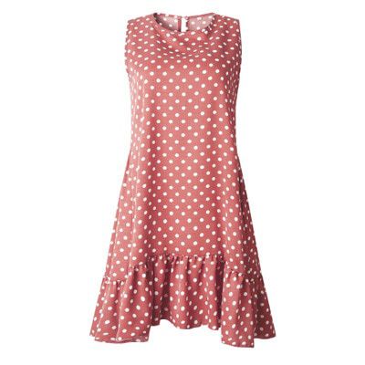 Summer Dress Women Polka Dot Street Casual Loose Thin Beach Party Dress Pink V Neck Mini Dress Female Vestidos Mujer