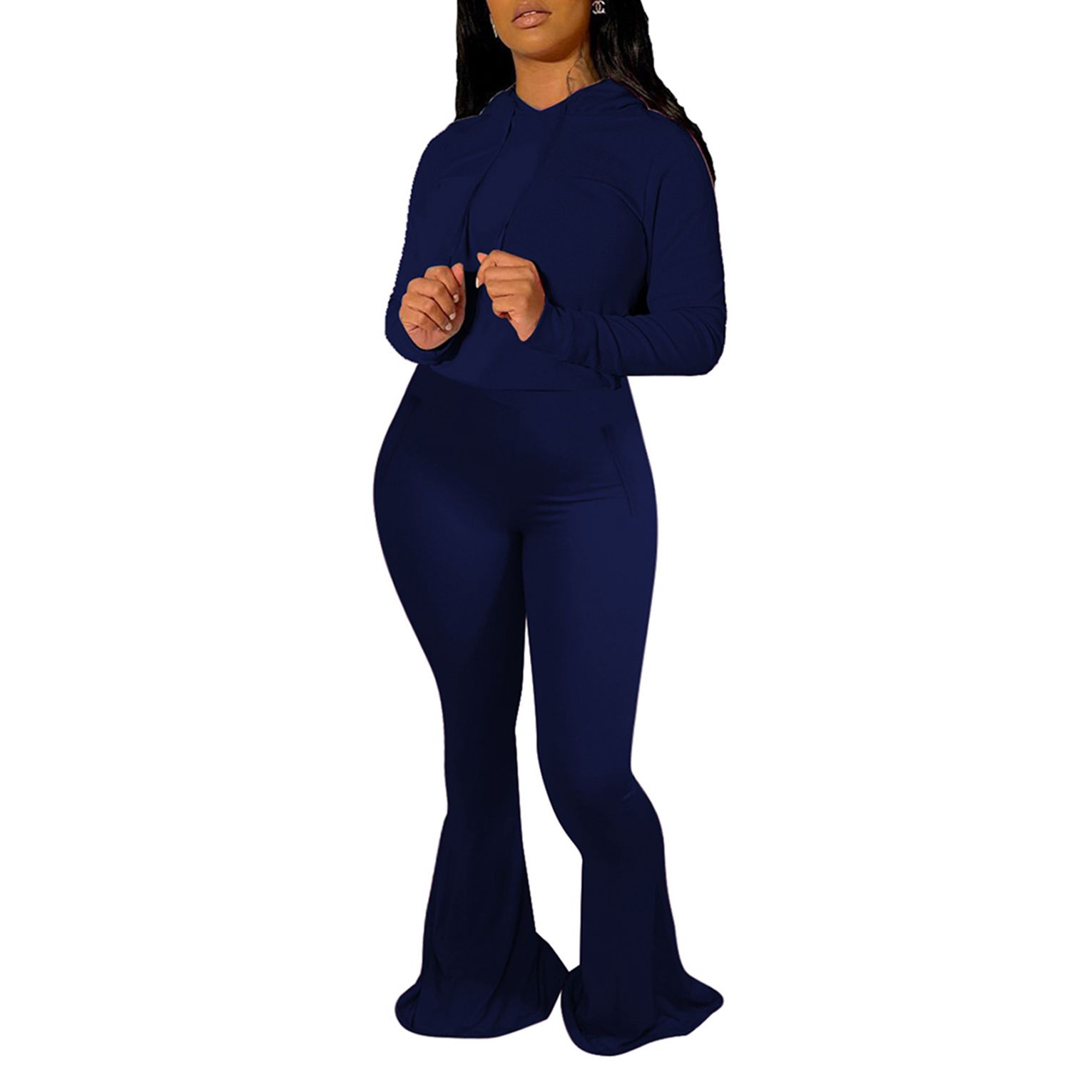2020 Women's Two Piece Set High Elasticity Hoodie Self Cultivation Clothes Bell-Bottoms Trousers for Fema