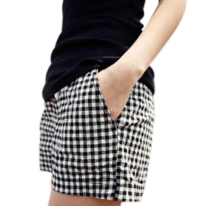 Fashion Women Plaid Shorts Casual Loose Elastic Waist All-Match Summer Cotton Short Pants Plus Size 4XL