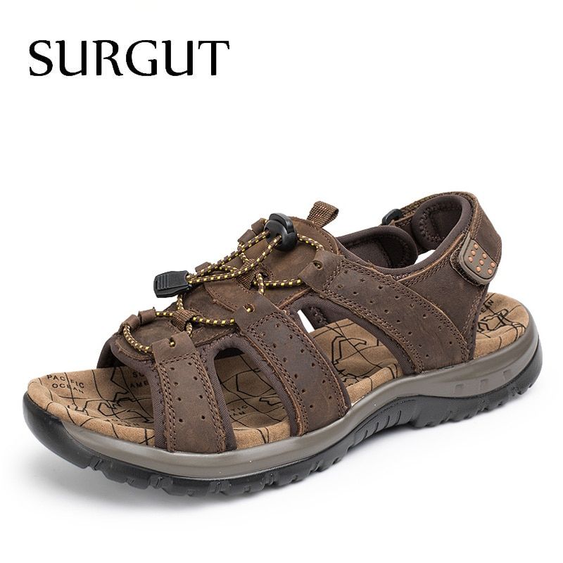 SURGUT  New Fashion Summer Leisure Beach Men Shoes High Quality Leather Sandals The Big Yards Men's Sandals Size 38-48