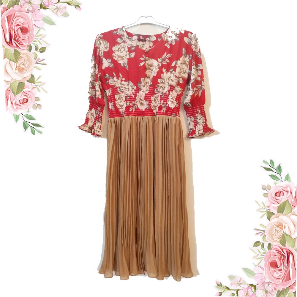 Kurti Western Tops Tunic dress Red Floral print dress for women