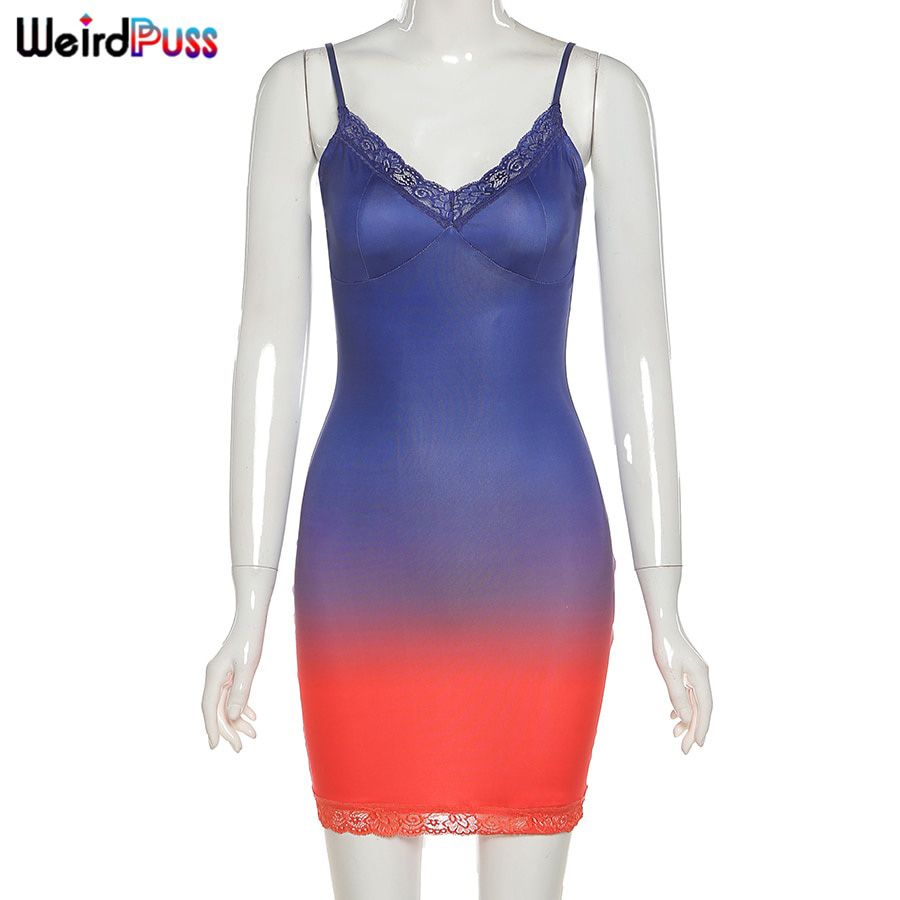 OrangeA Women Y2K Bodycon Dress Skinny v-Neck Camisole Sleeveless Lace Fitness Stretchy Party Vacation Clubwear Streetwear