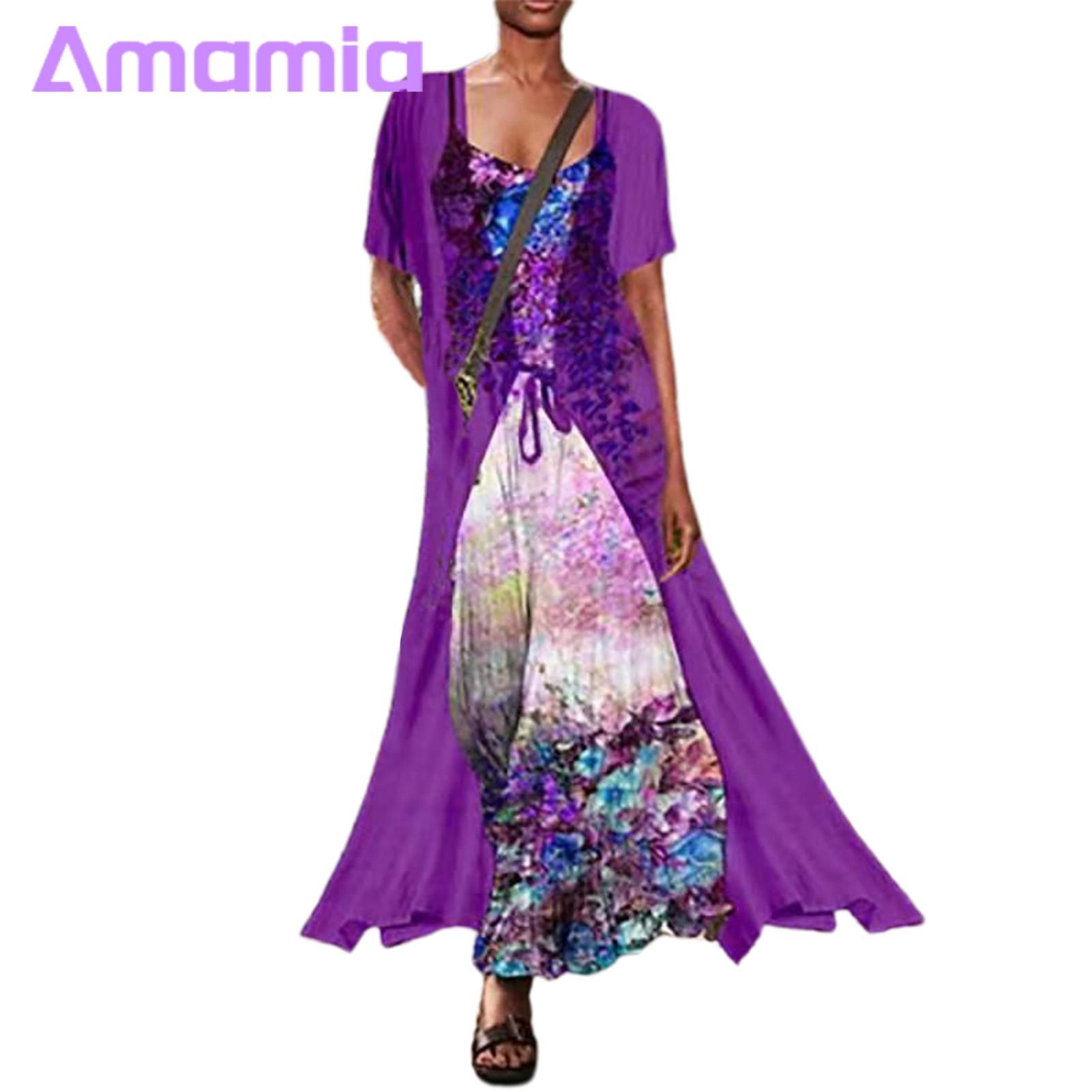 Amamia Party Dress Spaghetti Straps Elegant Flower Pattern Dress Solid Color Shawl Set