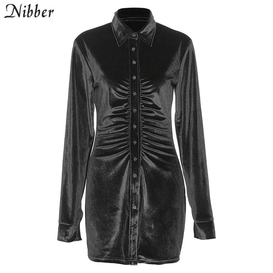Nibber Basic Design Flannel Pleated Bodycon Dresses For Women Enegant Party Street Casual Long Sleeve Mini Dress Female New