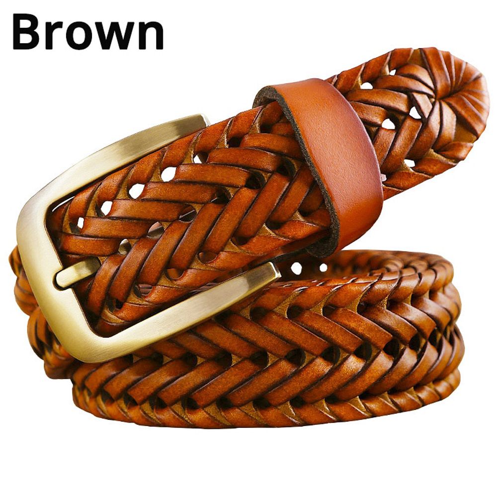 leather braided belt Fashion men belts waist strap male Quality second layer cow skin girdle for jeans Brown