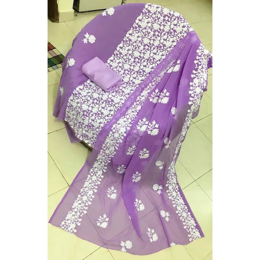 Fulkari 4 piece for girls Full Embroidery Fulkari Dress for girls Unstitched-Purple