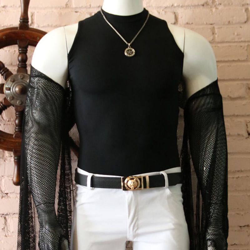 LinvMe Fashion Solid Men Cotton Turtleneck Muscle TaTop Shirt Sleeveless Tees