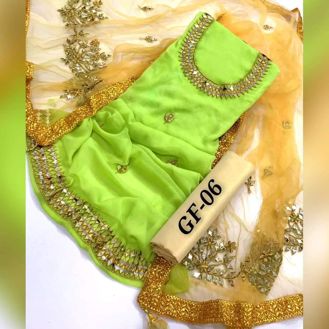 New Unstitched Organza Georgette  Shalwar Kamiz Four Piece Party Dress For Women .