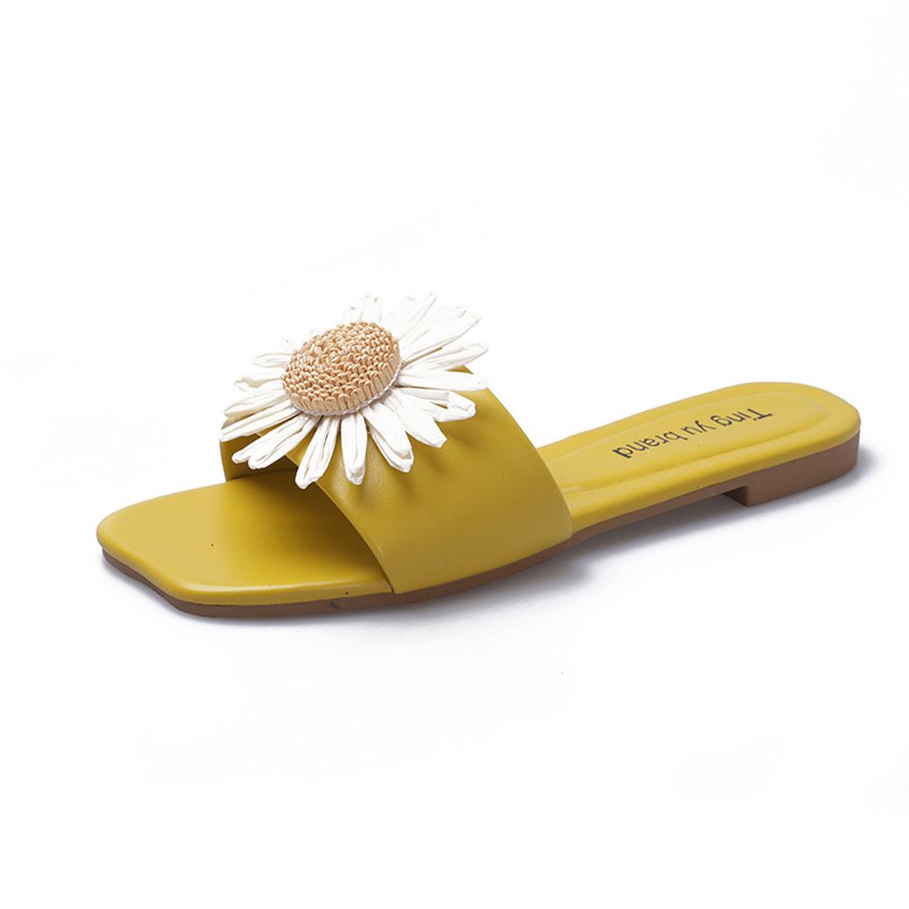 Yfashion 1 Pair of Women's Slipper Little Daisies Pattern Flat Heel Anti-skid Beach Slippers and Sandals