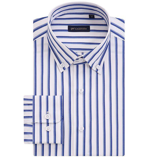 Men's Fashion Button-down Contrast Striped Dress Shirts Pocketless Design Long Sleeve Standard-fit Casual Bamboo Fiber Shirt