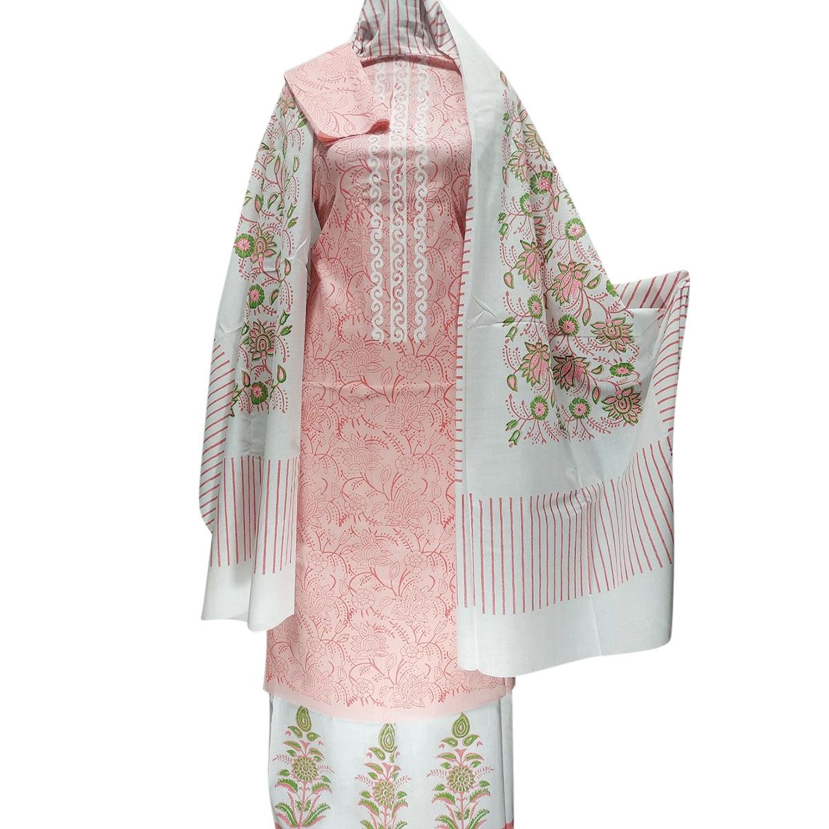 Unstitched Block printed Cotton Salwar Kameez For Women - Dress For Girls - 3 Pice Dress - Three Piece