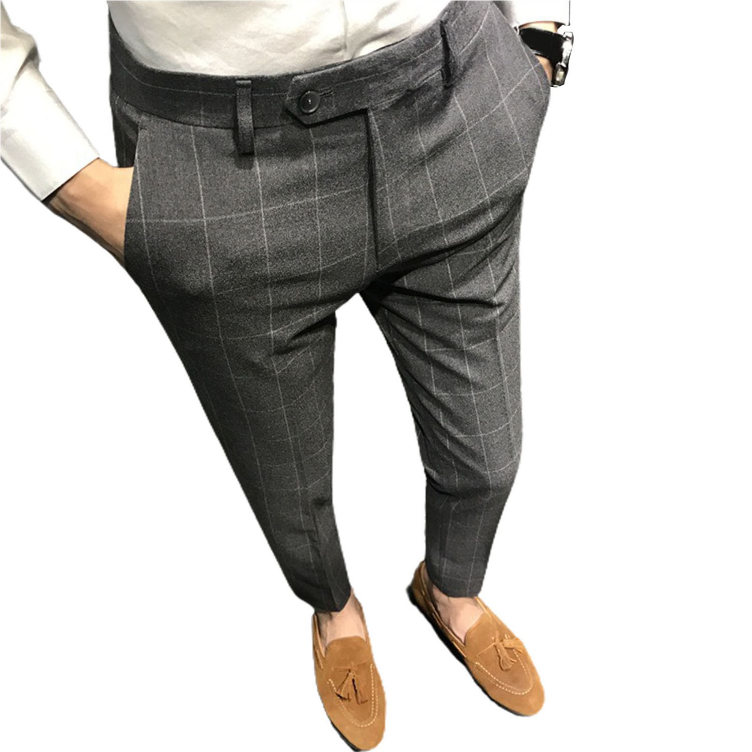 Men Trousers Button Wear-resistant Men Suit Pants