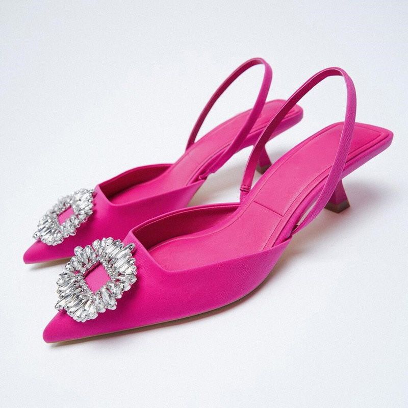 New Green Pointed Toe Slingback Temperament Shoes On Heels French Girl Stiletto Sandals Professional Women's Shoes