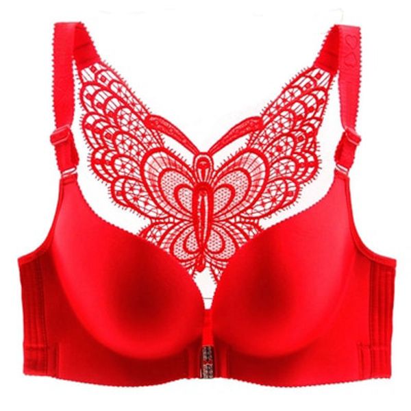 Plus Size Wire Free Seamless Push Up Bra Big Front Closure Bras For Women Large Cup Chest Y Back Deep V Underwear Soutien Gorge