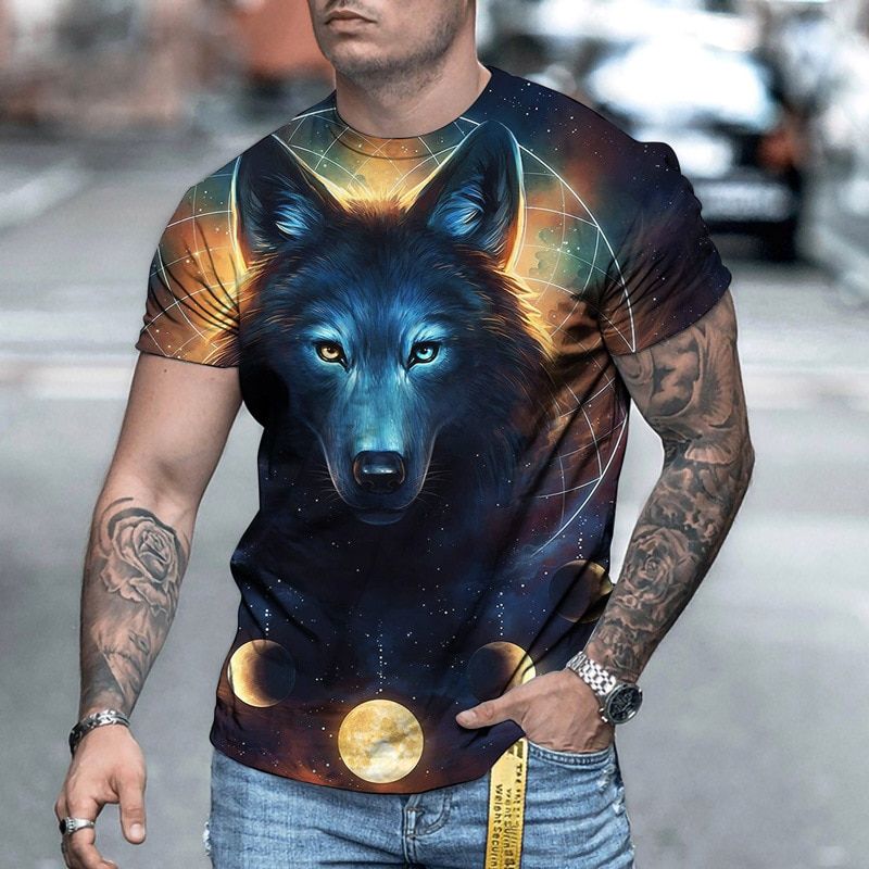 Fashion Couple Wolf  Print 3D Men's T-Shirt Summer Street  Short Sleeve Camiseta Round Neck T-Shirt Casual Tops Tees 6XL
