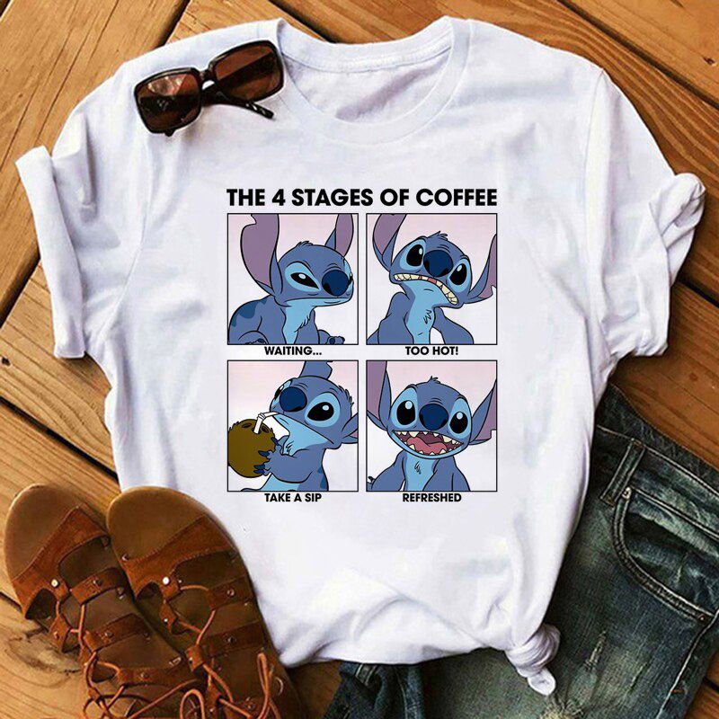 Kawaii Disney Cartoon Lilo Stitch T Shirt Women Funny Stitch Ohana Graphic Tees Unisex Tops Anime Harajuku Grunge T-shirt Female