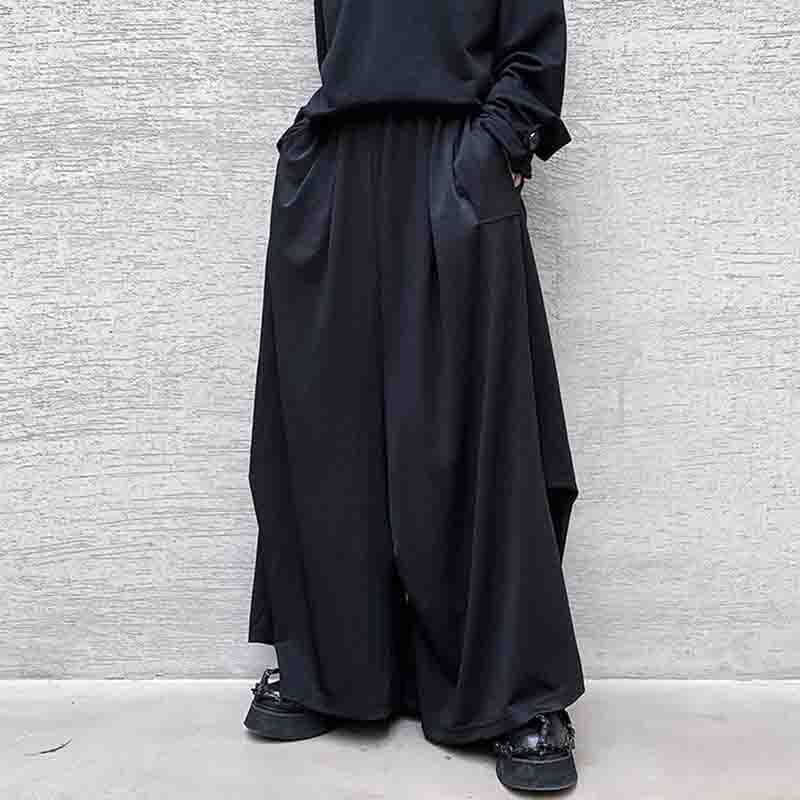 Black Men's Pants Large Wide Leg Pants Autumn Loose Men's Wide Leg Solid Color Casual Skirt Loose Casual Large Wide