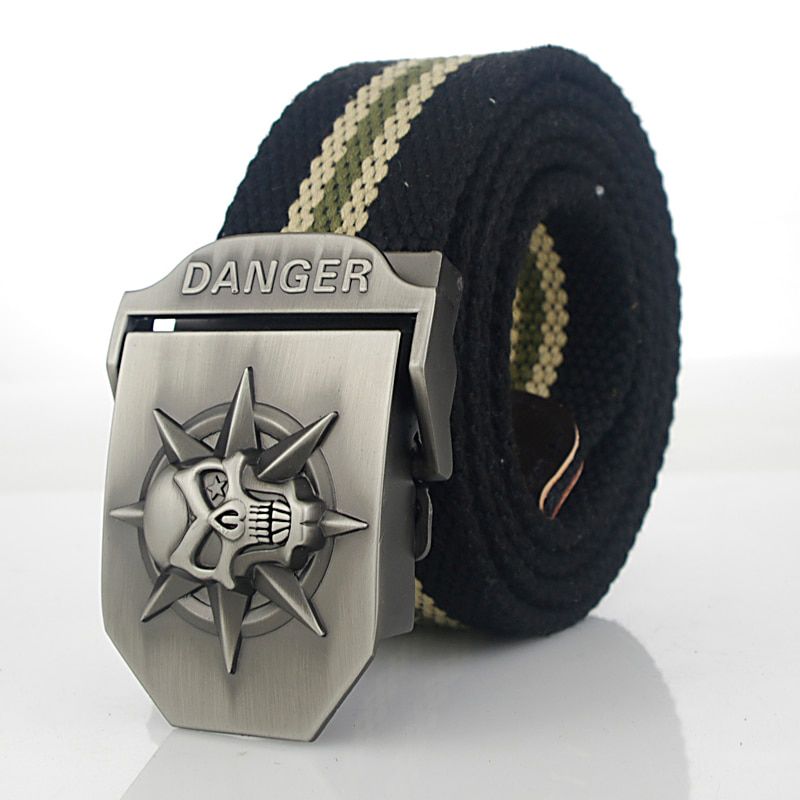 Flying Art Hot Retro skeleton automatically male belt High quality 4mm thick 3.8cm with canvas belts Cowboy belts for men women