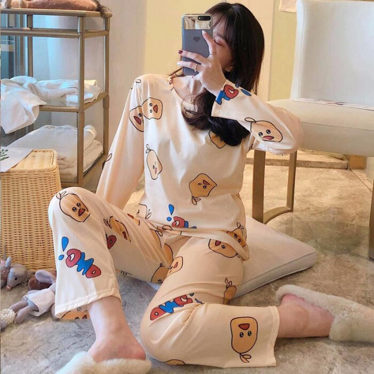Set For Femme long sleeves pyjamas suit autumn ladies cute animal sleepwear woman's thin cute home wear pjs set Women Pajamas