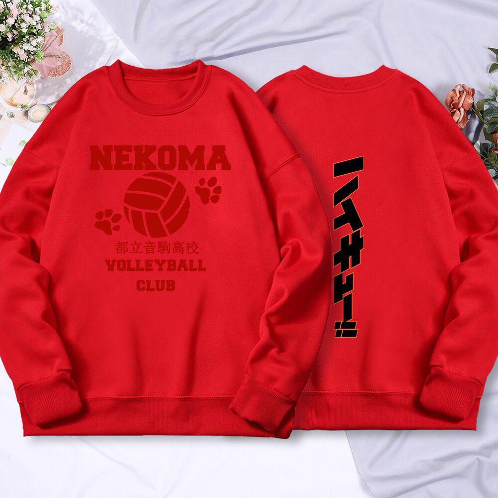Haikyuu Volleyball Club Red Anime Print Hoodies Winter Warm Fleece Sweatshirts Fashion Casual Clothing Street  Hop Tracksuit
