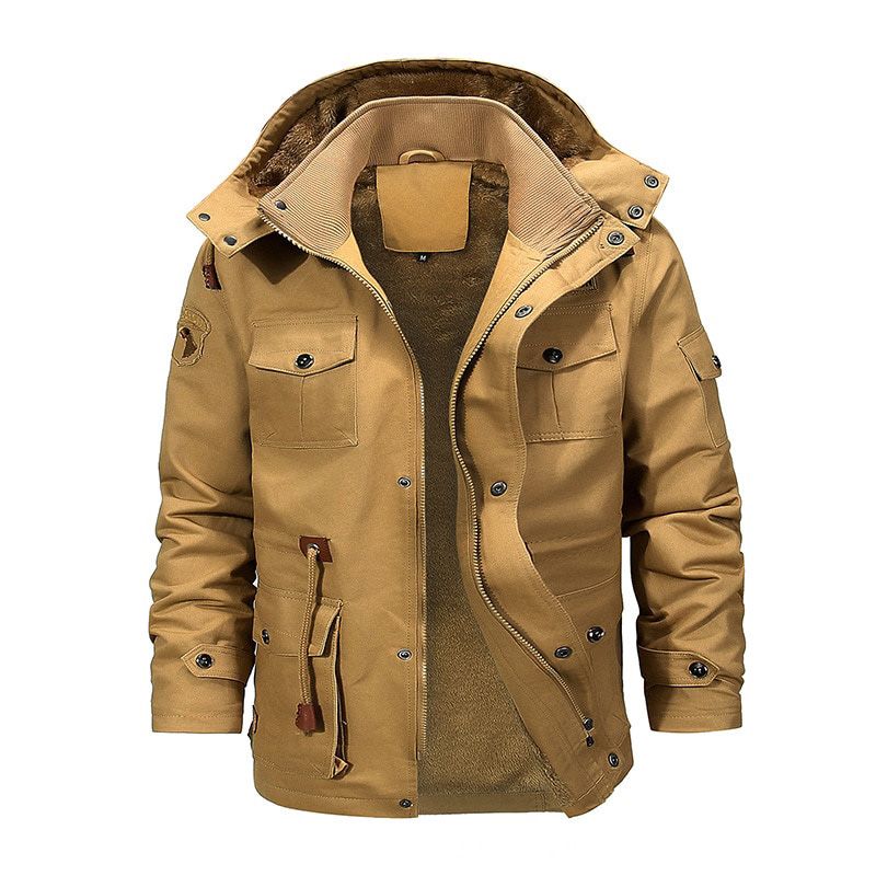 Men's Winter Warm Fleece Inner Jacket Multi Pocket Cargo Bomber Jacket Cotton Parkas Windbreaker Male Military Tactical Coats