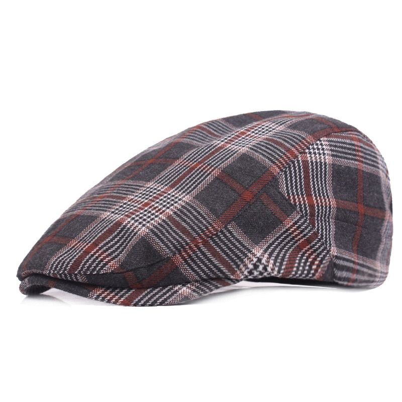 SHOWERSMILE Red Check Hats for Men Women Plaid Flat Caps Cotton Berets Male Classic British Style Adjustable Hats
