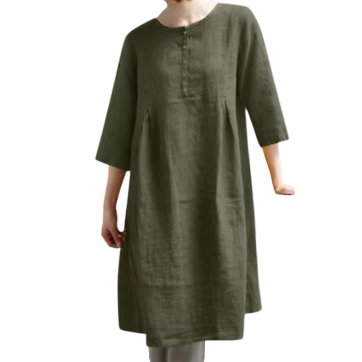 Women Dress O Necks Pure Color Three Quarter Sleeve Dress