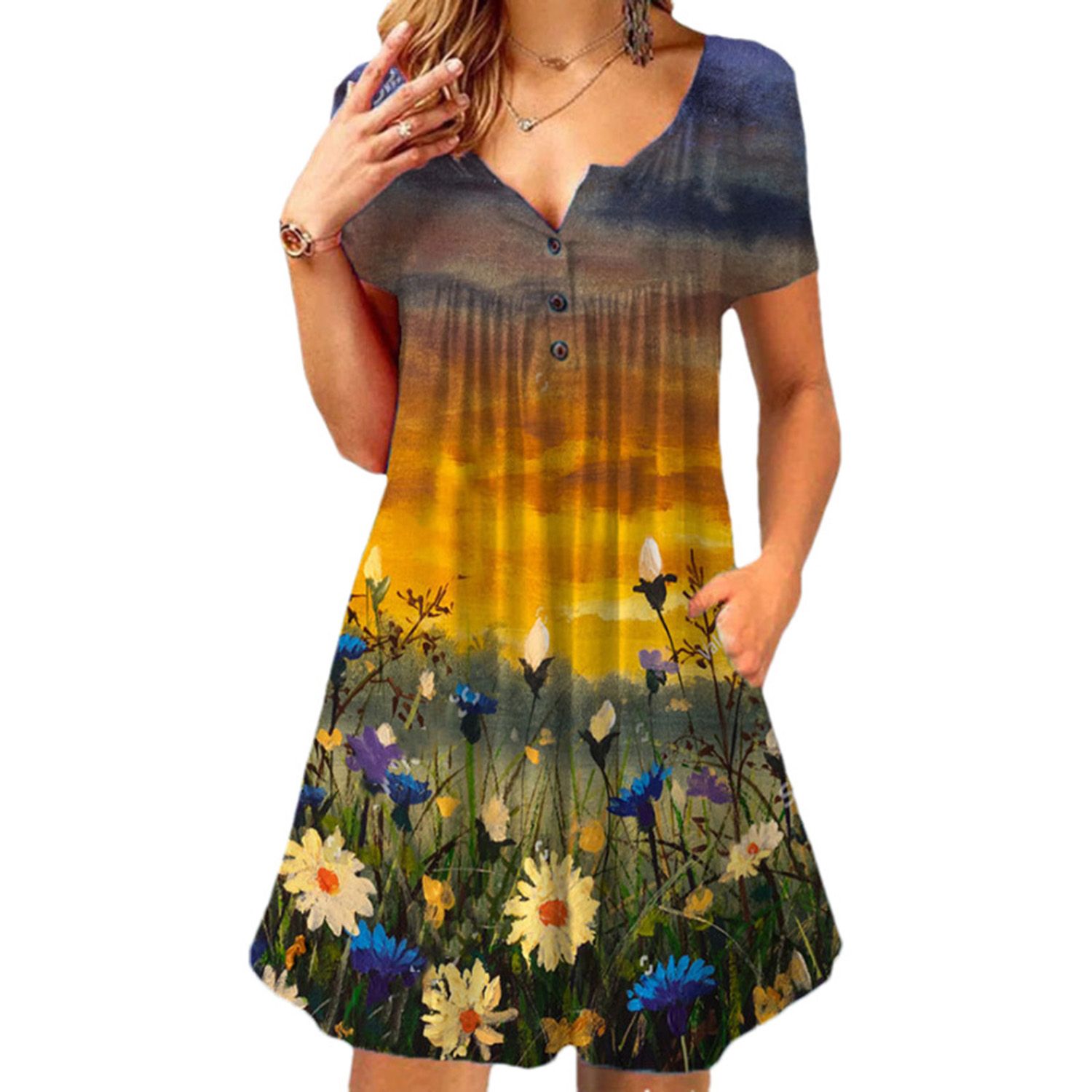 Women Dress Super Absorbent Soft Texture Floral Print Dress