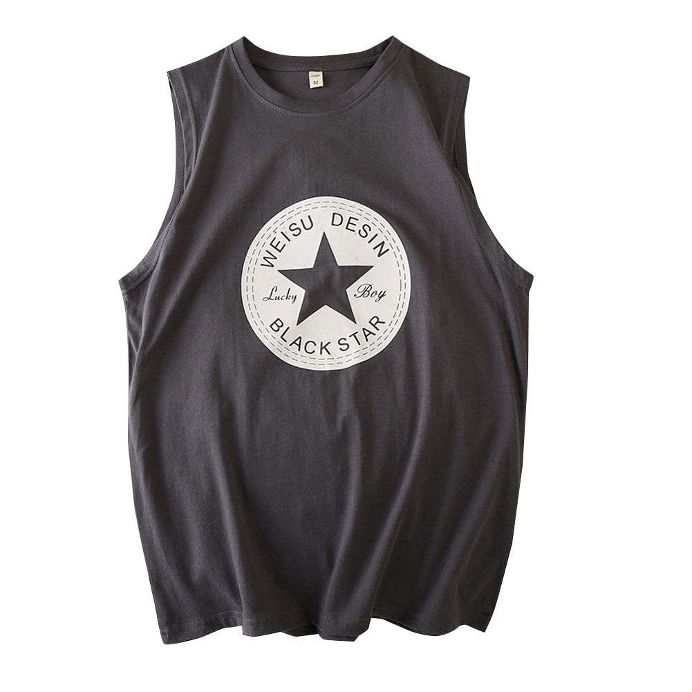 Yfashion Men  Vest Summer Letters Stars Printed Loose Sleeveless -shirt Sports Basketball Waistcoat color