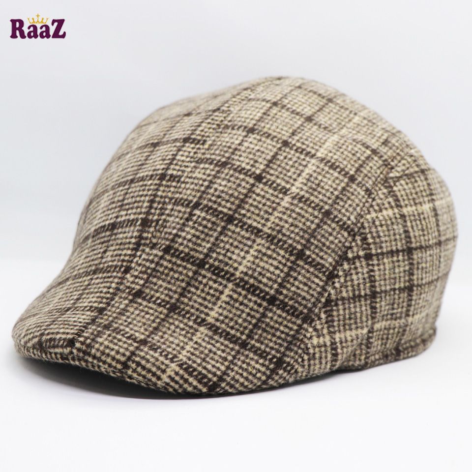 New Men/Women Autumn Checkered Vintage Herringbone Flat Cap/Boy or Male Durable Sports Peaked Riding Hat/Beret Country Golf Hats Caps - Light Brown