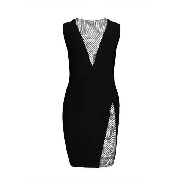 2021 New Summer New Women's  V-neck Mesh  Long Sleeve Bodycon Bandage Dress Fashion Celebrity Party Dress vestido