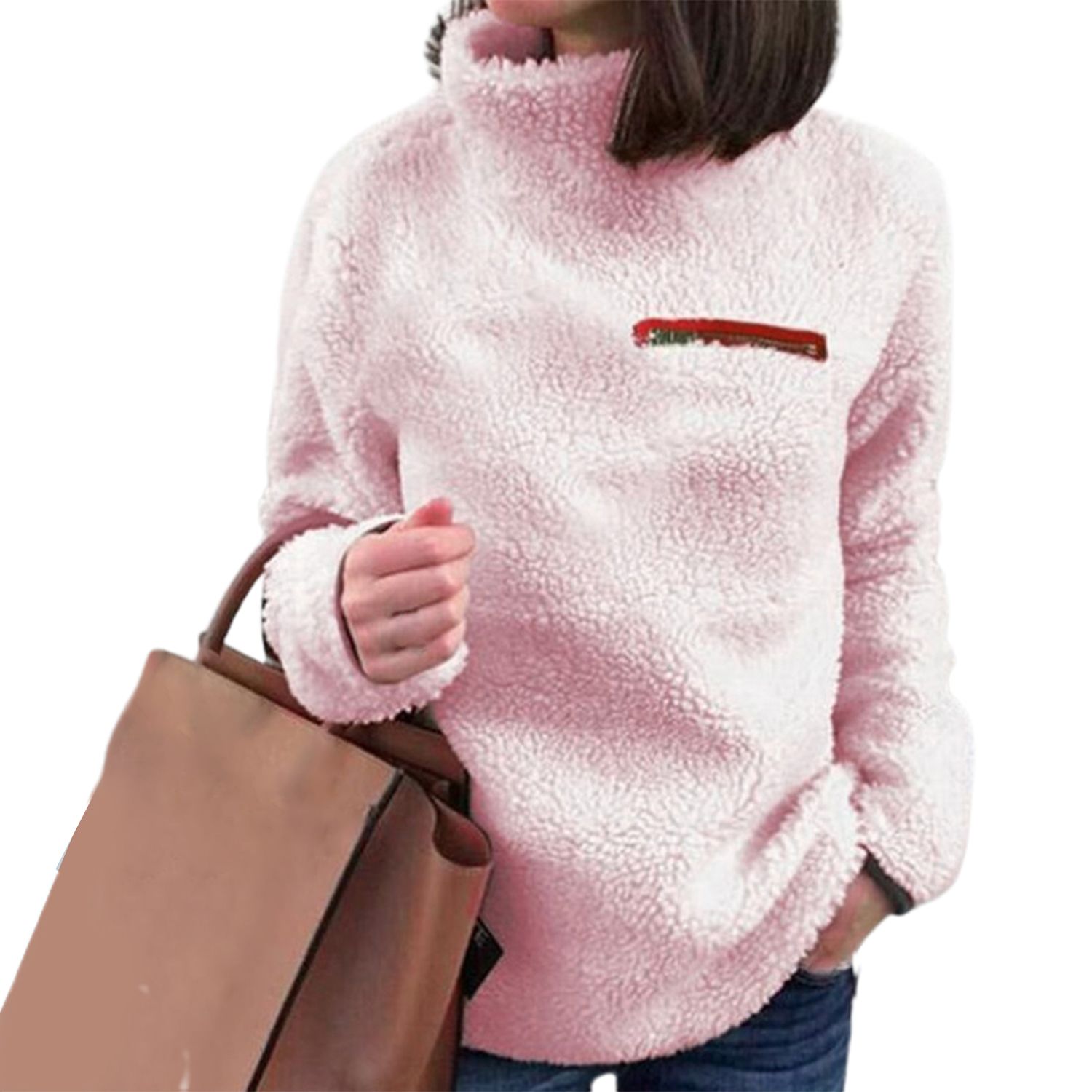 Blouse Zipper Warm Pure Color Blouse