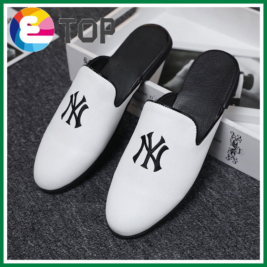 Man PU Leather Loafers Summer Male Casual Shoes Soft Sole Breathable Mens Half Slipper Half Shoes