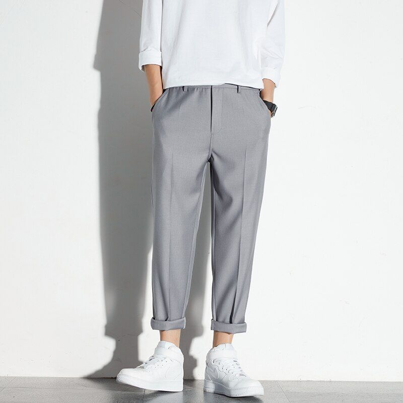 Single Road Mens Suit Pants Men 2021 Straight Light Weight Solid Chinos Office Pants Male Casual Ankle Length Trousers For Men