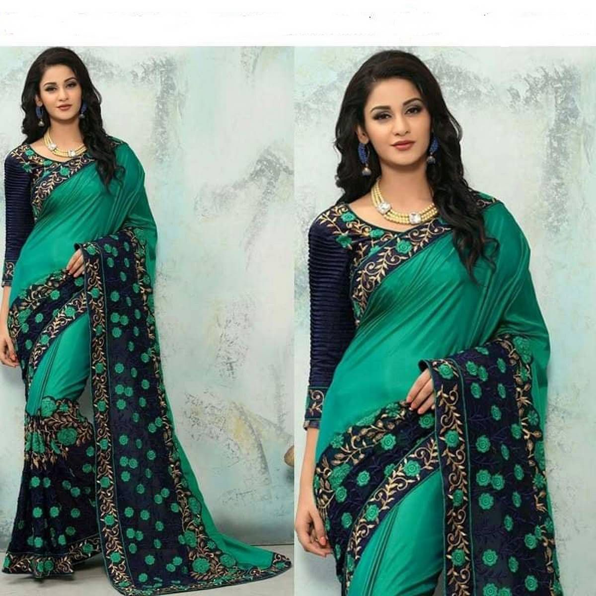 Indian Weightless Georgette Saree Past  Color High Quality Embroidery Work On Blouse - Sharee For Women