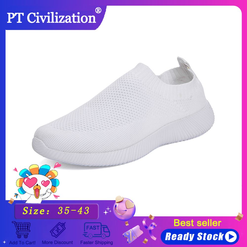 【ALLGOOD】Civilization New Fashion Flying Woven Casual Shoes Socks Shoes Outdoor Korean Breathable Running Shoes Non-slip Wear-resistant Size 35-43