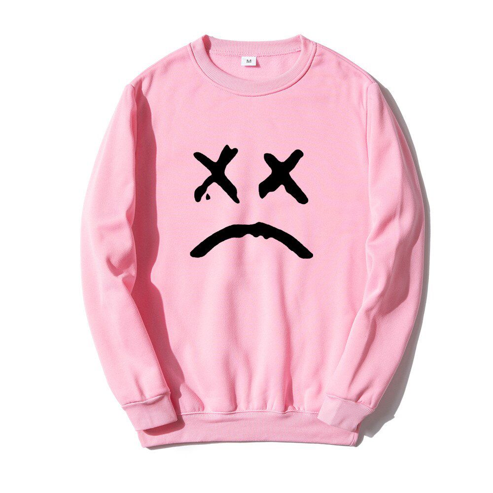 Round Collar Without A Hat Men Sweatshirt Lil Peep Hoodies Happy Smiling Face Print Fleece Pullover Hoodie Men Women Streetwear