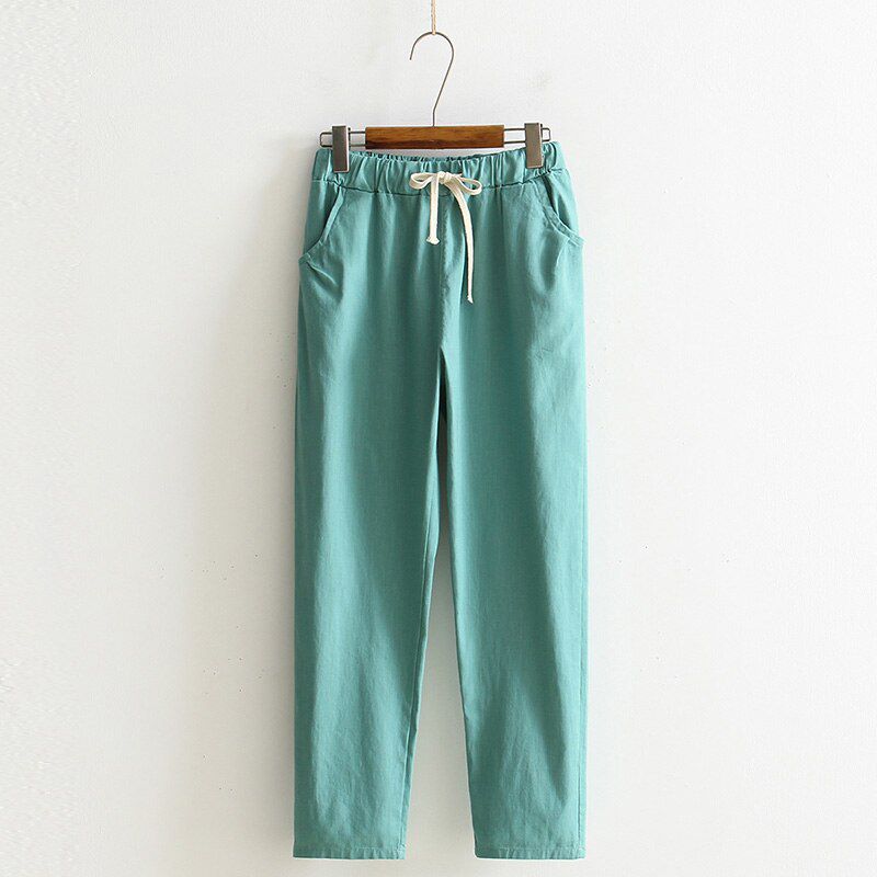 Womens Autumn/Summer Harem Pants Cotton Linen Solid Elastic waist Candy Colors Harem Trousers Soft for Female ladys