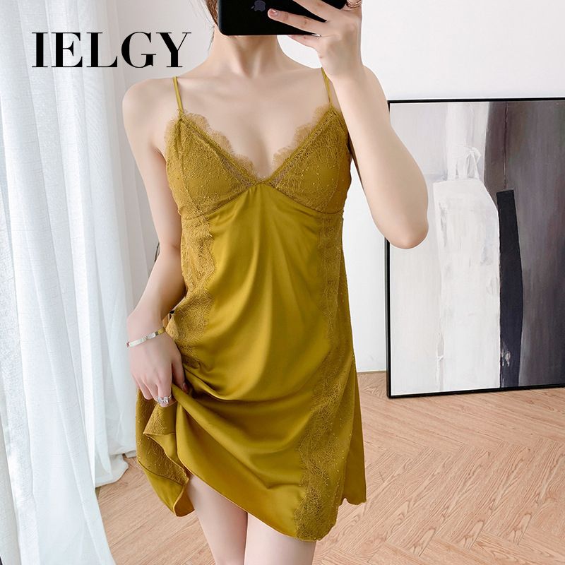 IELGY temperament suspender skirt home pajamas V-neck silk lace edge fashion nightdress female
