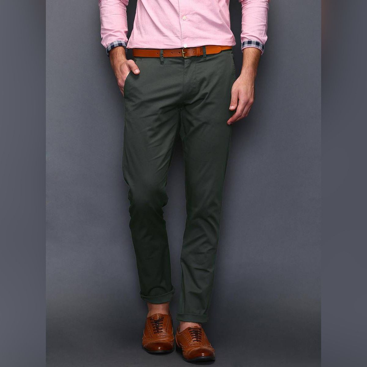 Exclusive and Latest designs Olive Slim Fit Twill Gabardine Pant for Men
