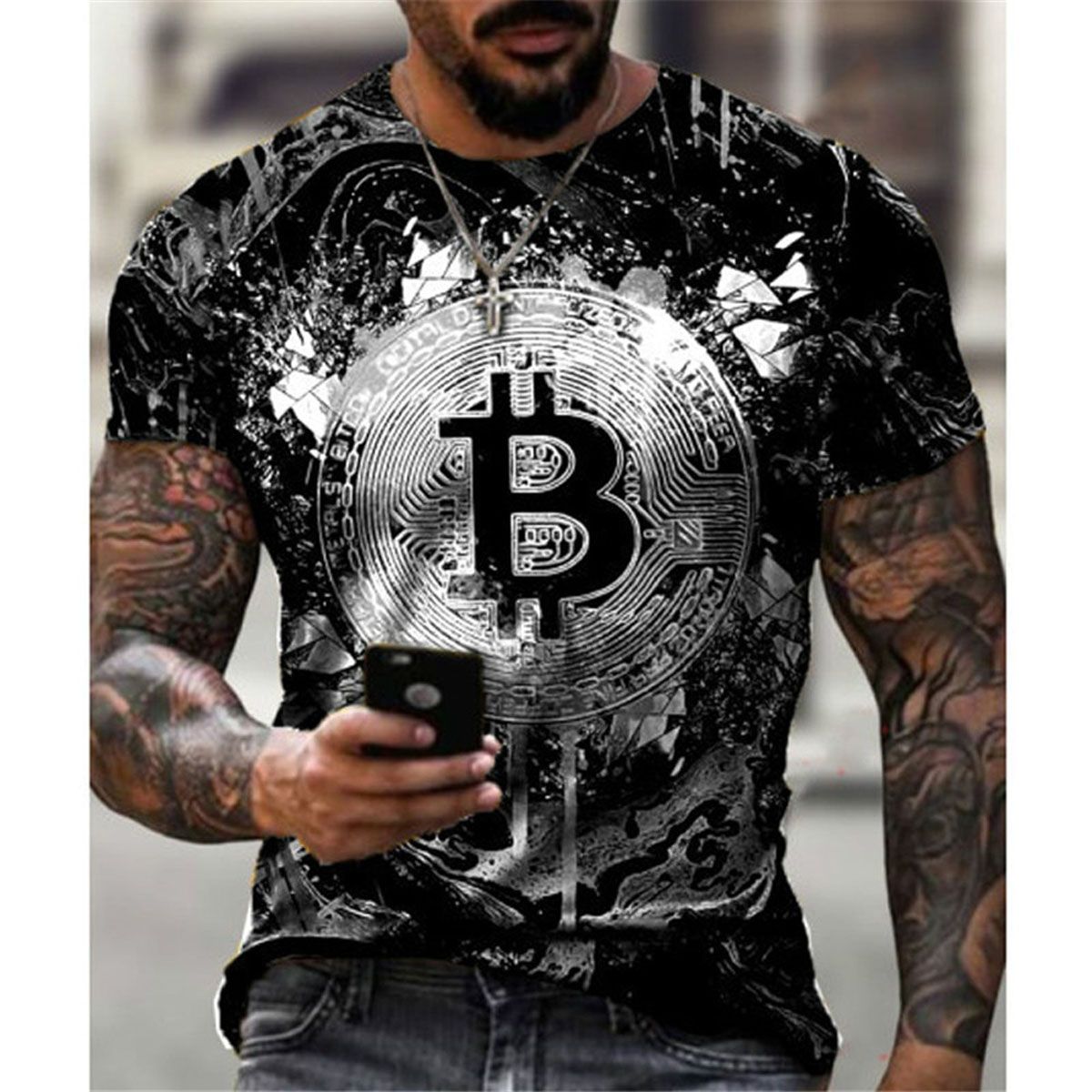 Summer Men's Short Sleeve Loose T-shirt Bit 3D Printing Slim Round Neck Pullover Men's Casual Comfortable Street We