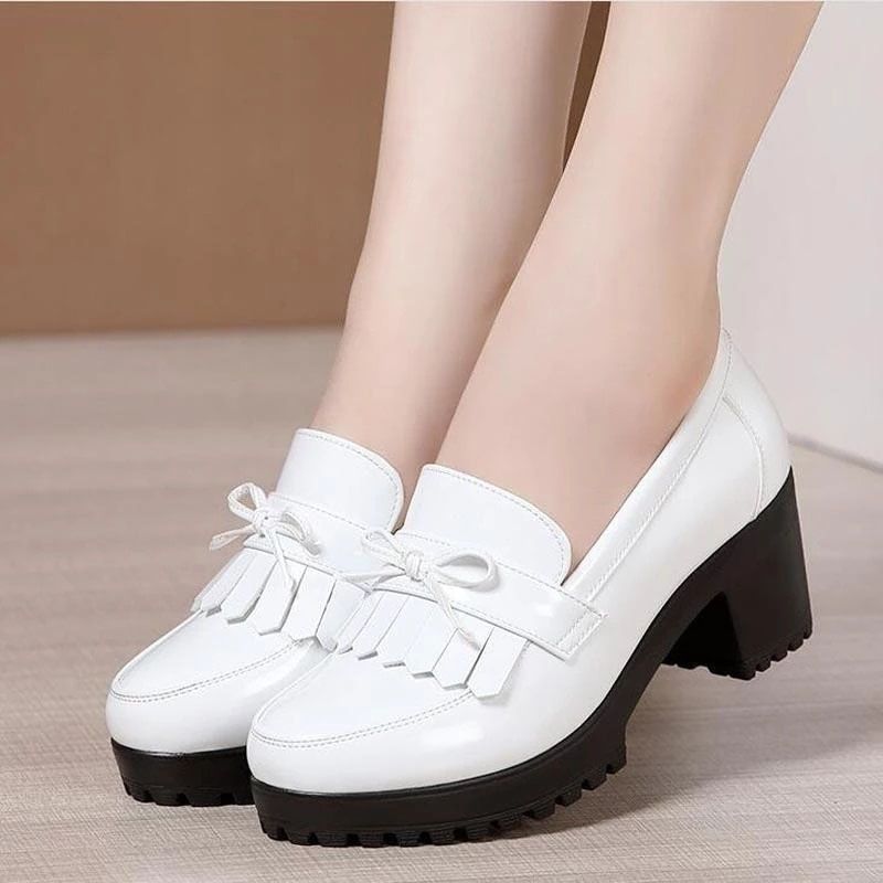Spring AutumnWomen's Shiny Shoes British Style Thick Heel Single Shoes Mid-heel Casual Large Size Women's Shoes