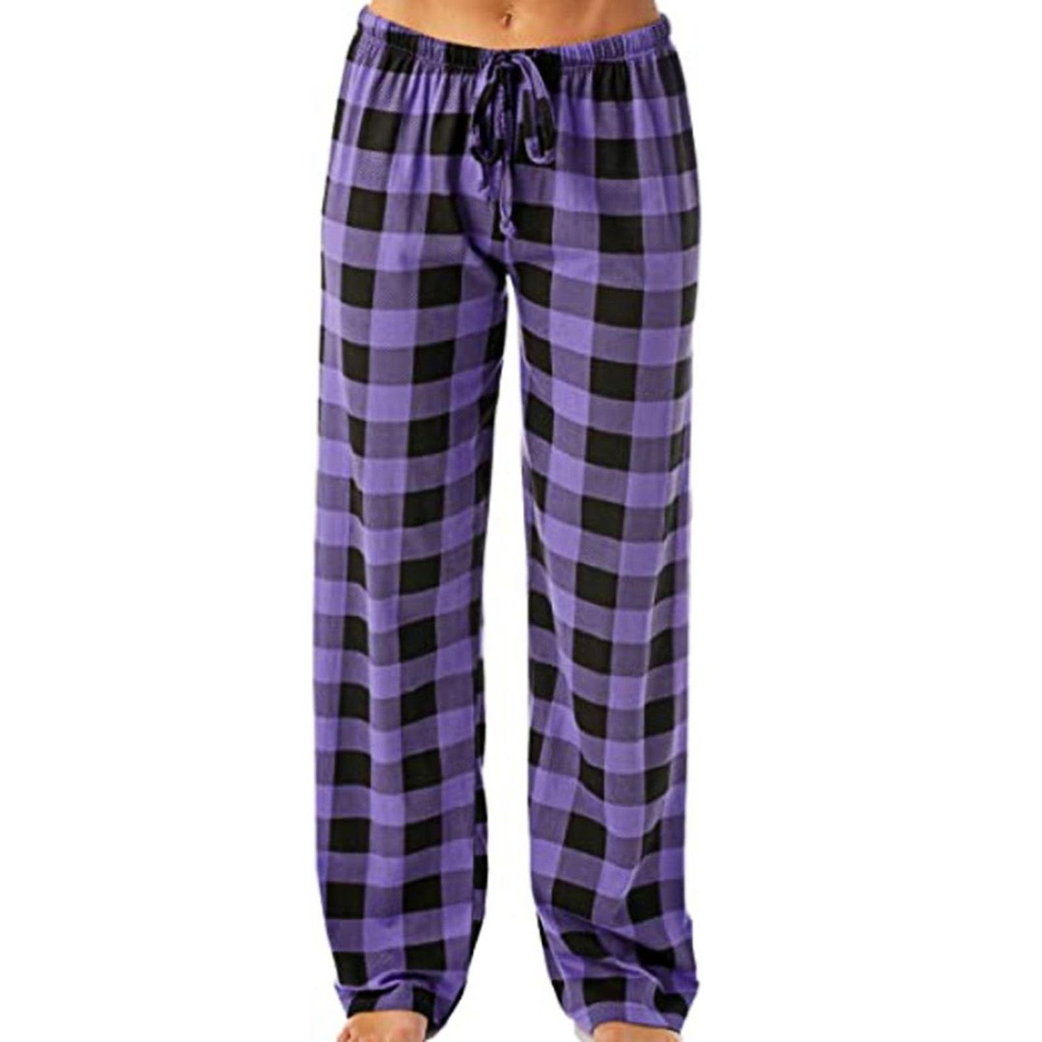 Sleep Pants Plaid Pattern High Elasticity Wide Legs Cotton Loose Ladies Pajama Pants Trousers for Home