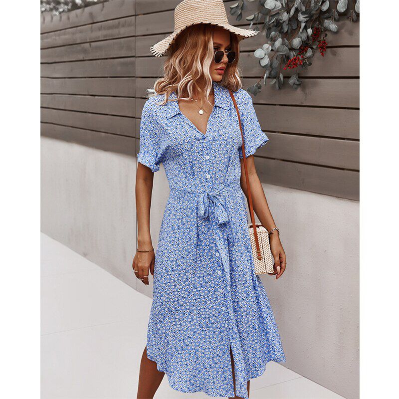 Women Party Dresses Fashion Polka Dot Split Boho Summer Dress Women Clothing Casual Beach Vacation Long Dresses Robe Femme