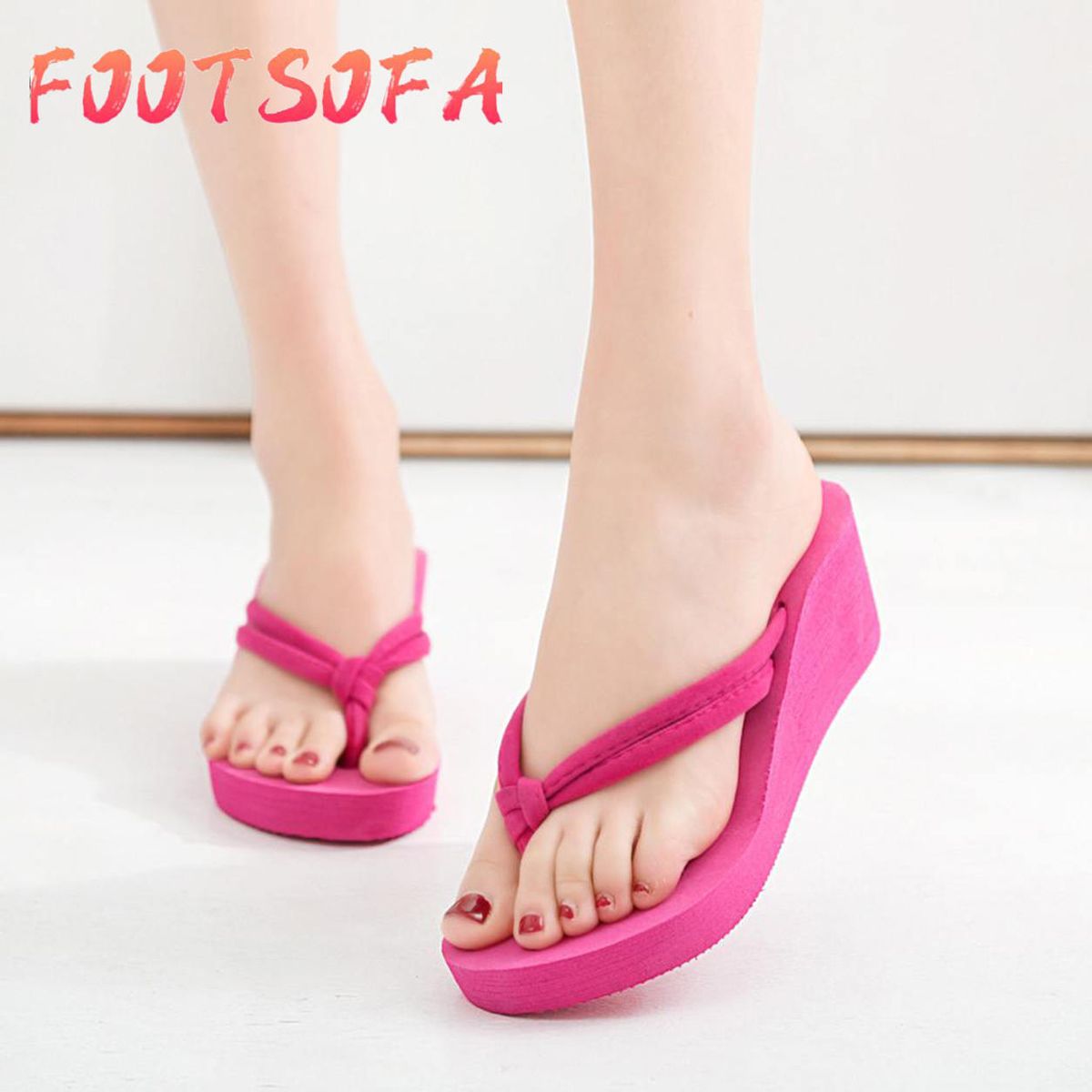 SHOES  wedge shoes and  sandals women Women's Solid Color Non-Slip Feet Flip-Flops High-Hed Wedges Beach Sandals fashion sandals