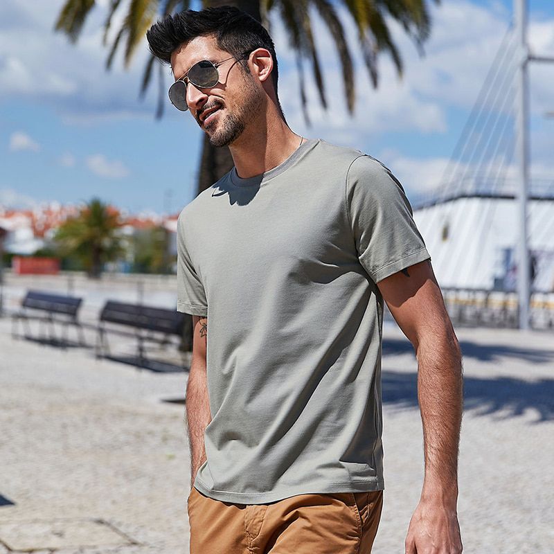 KUEGOU 2021 New Summer T-shirt Men Slim Basic Short Sleeves Modal Tshirt  Running Breathable Cool Top Elastic Plus Size 5939