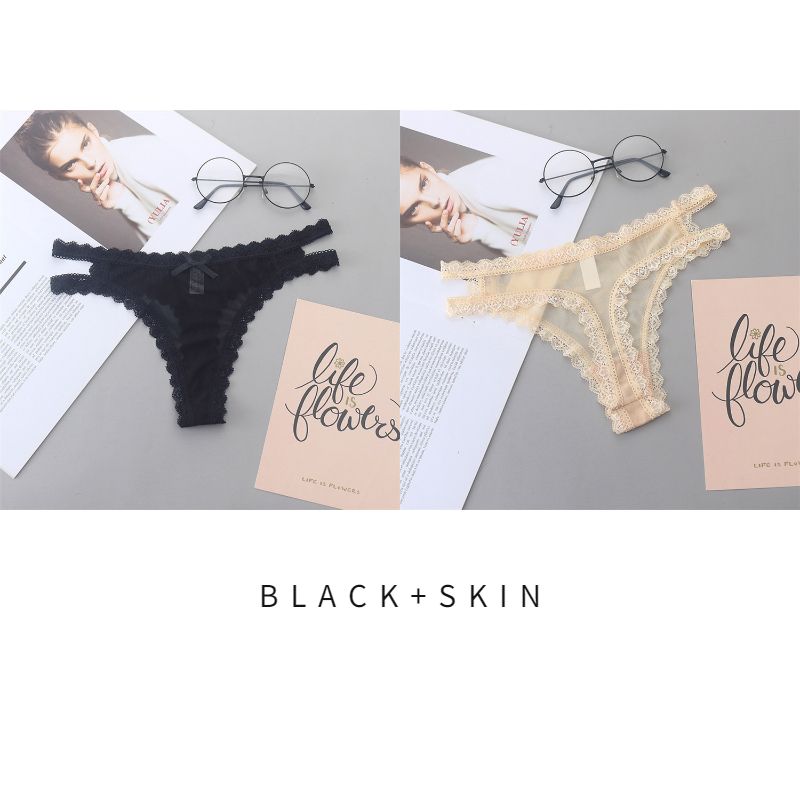 2PCS/Set Lace Panty for Women Mesh Fashion Underwear Breathable Low Waist Panties